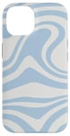 iPhone 14 Retro Liquid Light Blue And White Swirl Aesthetic Striped Case