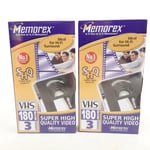 2x Memorex E-180 SHQ Super High Quality Blank VHS Video Tapes x2 New Sealed