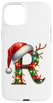 Coque pour iPhone 15 Plus Red Christmas Plaid Initial R Monogrammed Santa Hat Letter R