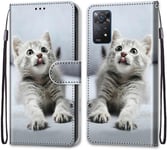 Housse À Rabat Portefeuille Pour Redminote 11 Pro Coque En Cuir Pu Pour Redmi Note 11pro Etui De Protection Motif Avec Fonction Support Magnétique Case Pour Redmi Note11 Pro Mignon Chaton Gris