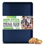 NutriChef Nonstick Cookie Sheet Baking Pan - 1qt Metal Oven Baking Tray, Professional Kitchen Cooking Non-Stick Bake Trays, Stylish Blue Diamond Silicone Coating, PFOA PFOS PTFE Free