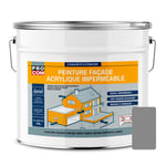 Peinture façade PROCOM crépi, façade à relief, imperméabilisation et protection des façades - Durable jusqu'à 10 ans 10 litres Gris (RAL 7001)