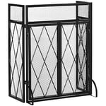 HOMCOM Grille de Protection pour cheminée 120 x 79 cm - Pare-feu pour cheminée ou poêle - Pare-étincelles - barrière de sécurité - 3 Volets Pliables et Porte - métal Noir