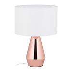 Relaxdays Lampe de chevet tactile, douille E27, réglable, abat-jour en tissu, H x D : env. 40 x 29 cm, cuivre/blanc