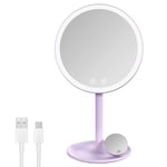 EMKE Miroir cosmétique avec éclairage - Rechargeable - Grossissement 1/3x - Interrupteur Tactile et Fonction mémoire - Arrêt Automatique (Violet)