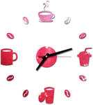 Horloge murale bricolage sans cadre tasse à café adhésif Art moderne horloge murale silencieuse 3D autocollant acrylique décorations pour la maison du salon chambre - rouge (GZ-004) horloge murale