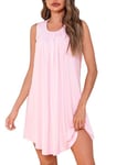 Uniexcosm Chemise De Nuit D'Été sans Manches pour Femmes Chemise De Nuit Coton Femme Nuisette Femme Coton Chemise De Nuit Plissée Rose XXL