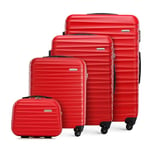 WITTCHEN Travel Suitcase Carry-On Cabin Luggage Hardshell Made of ABS with 4 Spinner Wheels Combination Lock Telescopic Handle Groove Line Set of 4 suitcases Red