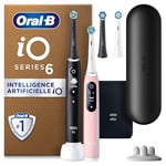 Oral-B iO6 Brosses À Dents Électriques, Noire et Rose, Avec Le Capteur De Pression Pour Protéger Les Gencives, Lot De 2 Avec Des Accessoires, 2 Brossettes De Rechange, Chargeur, Étui De Voyage