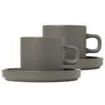 blomus Pilar kaffekopp med fat 2-stk. Pewter