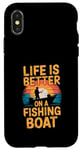 Coque pour iPhone X/XS Life is Better on a Fishing Boat Bateau Lac Retro