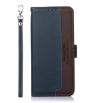 NEINEI Leather Case for Xiaomi Poco F3 5G,Flip Wallet Cover with [RFID Blocking Card Holder] [Magnetic] [Hand Strap],Premium PU/TPU Shockproof Phone Protection Case,Blue