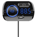 Bluetooth 5.0 / FM transmitter til bil - Sort