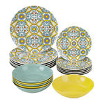 Baroni Home Servi Assiettes 18 Pièces en Porcelaine et Grès, Service d’Assiettes de Table pour 6 Personnes, Plats Colorés de Table, Fantaisie Ortigia