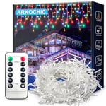 ARKOCHIC 10M Guirlande Lumineuse Rideau Noël Extérieur, 400LED Intérieur Guirlande Lumineuse Fenetre 8 Modes Étanche Décoration Noel pour Maison Mariage Balcon Chambre Jardin Patio Fête, Multicolore