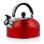 3L Stainless Steel Whistling Kettle Stove Top Hob Home Camping Travel Teapot Whistle Tea Kettle Water Bottle-red