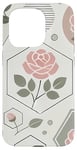 Coque pour iPhone 15 Pro Motif floral rose, formes géométriques minimalistes