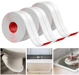 Bath Sealant Strip, Self Adhesive Caulk Strip Sealant Tape for Kitchen, Bathroom, Toilet, Wall Corner with Sealing Tool - White (3 Rolls / 9.6M)