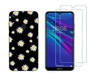 NOVAGO Compatible avec Huawei Y6 2019 /Honor 8A -Coque Souple Solide Anti Choc avec Impression + 2 Films Protection écran Verre trempé résistant (Coque+ 2 Films, Petites Fleurs)