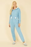 Blue Teddy Bear Onesie With Pom Pom