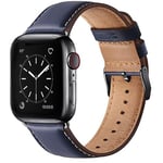 WFEAGL Compatible pour Bracelet Apple Watch 40mm 41mm 38mm 42mm(Séries 10), Bracelet de Cuir Véritable Remplacement pour iWatch Séries 10 9 8 7 6 5 4 3 2 1/SE/Ultra(Bleu militaire/Noir)