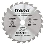 Trend Wood Circular Saw Blade, 250mm Diameter, 30mm Bore, 24 Teeth, TCT, 3mm Kerf, +15° Hook, CSB/25024