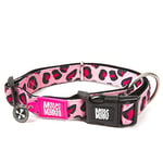 Max & Molly Urban Pets Smart ID Collier pour Chien en néoprène Doux, imperméable, Lavable en Machine, Boucle d'alimentation, étiquette QR et Profil d'application personnalisé, léopard Rose M