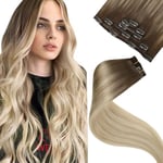 LaaVoo Extension Cheveux Naturel Clip Balayage Blonde Extension a Clip Cheveux Naturel Brun Clair Ombre a Blonde Cendree Blond Platine 40cm 5pcs/70g Extension Cheveux Naturel Clip Brun #8/18/60