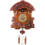 GaoF Horloge à Coucou en Bois 3D avec Pendule, Maison sculptée en Bois Massif, Montre de Musique de Style européen, Horloge Murale Cadeau pour Enfants et décoration de la Maison