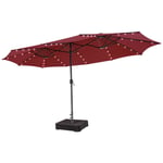 Parasol Double Face De 4,70 M Avec 48 Lumières Led Base À Lester Avec Sac De Sable (Non Inclus) Parasol À Manivelle Rouge Helloshop26 20_0009009