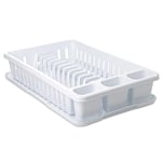 Tatay Dish Drying Rack with Tray, BPA-Free PP Dish Drying Rack with Compartment for Plates and Cutlery Measures 27 x 42 x 10, White