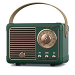 PRUNUS J-999 Mini Enceinte Bluetooth Rétro Portable, Petite Enceinte Radio FM avec Haut-Parleur Puissant 3W, Diaphragme de Basse, Appels Mains Libres, Enceinte Vintage Support USB/TF/AUX (Vert)