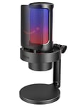 FIFINE Gaming Streaming Microphone, USB PC Desktop Mic with Controllable RGB, Mute Tap, Monitoring Headphone Jack, Gain Knob for Mac/PS4/PS5, Computer Condenser Mic for Video Podcasting Chatting-A8