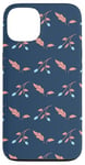 Coque pour iPhone 13 Floral bleu marine minimaliste avec accents roses