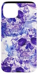 Coque pour iPhone 15 Plus Aquarelle violette ethnique horreur bleu feu flamme crâne