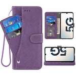 ELISORLI Compatible with Samsung Galaxy A90 5G Wallet Case Wrist Strap Lanyard Leather Flip Card Holder Stand Cell Accessories Folio Purse Credit Phone Cover for A90S A 90 90A G5 Women Men Purple