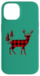 Coque pour iPhone 14 Red Buffalo Reindeer Buck Christmas Decor Plaid Pattern