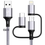 Câble De Charge Multi Rapide 3 En 1 [Mfi-Certified] Câble De Charge Rapide Usb De 1,8m Avec Ports Lightning/Type C/Micro Usb Pour Phone,Ipad,Samsung Galaxy,Huawei,Xiaomi,Sony Xperia,Lg,Htc Et Plus