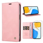 Verre trempé+Etui iPhone XS-X 5.8", Etui de Protection en Cuir PU, Portefeuille Housse avec Stand et Carte de Crédit Slot -Rose