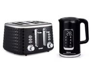 GEEPAS Stylish Digital Cordless Jug Kettle & 4 Slices Argyle Toaster Set Black