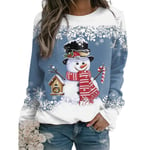 Dam Jul snögubbe Snowflake printed tröja Långärmad T-shirt Crew Neck Xmas Pullover Top Blus style 4 S