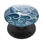 Teal Blue Ocean Swirl Wave Whale Japanese Style Phone Grip PopSockets Swappable PopGrip