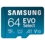 Samsung Carte mémoire microSDXC, Evo Select MB-ME64KA/EU, 64 Go, vitesse de lecture jusqu'à 130 Mo/s, fournie avec adaptateur SD