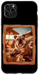 Coque pour iPhone 11 Pro Max Bulldog à la table de plage avec boisson