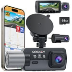 ORSKEY 4K Dash Cam Front and Rear Inside 5G WiFi, 64GB Card, 4K+1080P Dashcam Built-in GPS, 3 Channel Dash Camera for Cars, 3.16"IPS Display, Night Vision, APP Control,24H Parking Mode,Max 256GB