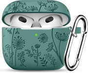 Fleurs Gravure Étui pour Coque Airpods 3e Génération, Silicone Antichoc Protectrice Housse Compatible avec Apple Airpods 3 Case Cover 2021, avec Mousqueton [LED Visible à l'avant], Pinède