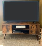 Vintage Retro Tv Cabinet Stand 2 Shelves Cupboards Media Storage Unit Furniture