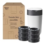 Tommee Tippee Poubelle à Couches Avancée Twist & Click Starter-Set, 1x Lot de 6 Recharges avec un film multicouche antibactérien, Blanc (l'emballage peut varier)