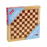 Jeujura - Plateau pour Jeux de Dames et d'Echecs - Jeux de Société - Pions en bois - 32 pour les échecs et 40 dames - Coffret en Bois - A partir de 5 ans - Fabriqué en France - 8133