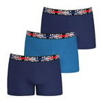 Athena Lot de 3 Boxers Homme Endurance 24h-Traitement Anti-Bactérien, Coupe Sport, Triple Couture, Doublure à l’Avant-Oeko-TEX sous-vêtement, Marine/Bleu/Marine